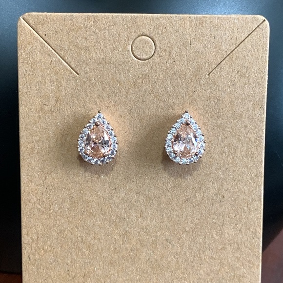 Rose gold tone champagne stone teardrop earrings - Picture 2 of 3